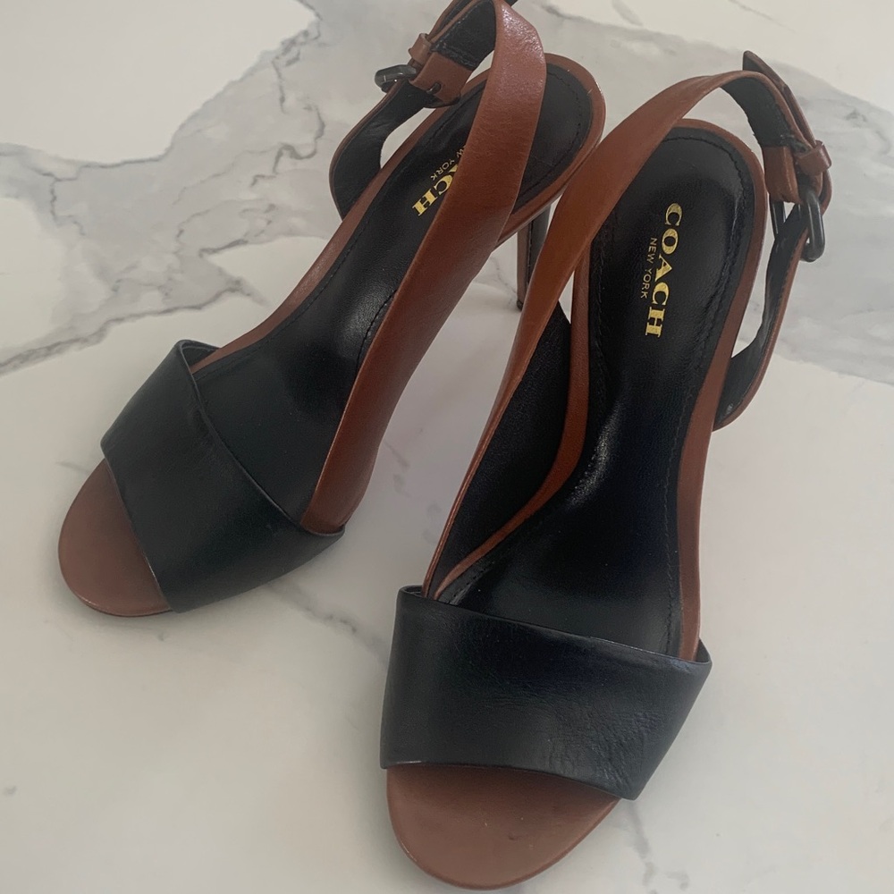 80. Coach Black And Brown Heeled Sandals